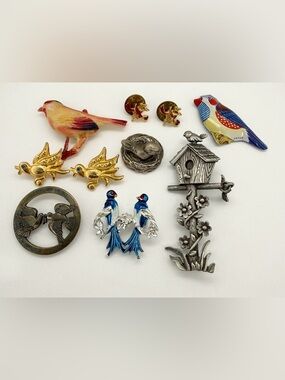 Vintage Estate Gold Silver Tone Bird Birdy Brooch Pin lot Bundle Costume Jewelry